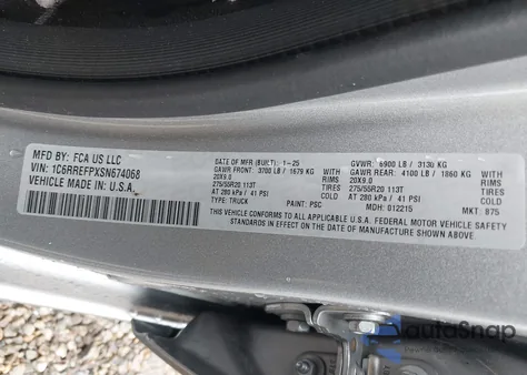 2025 Ram 1500 Big Horn 4X2 5'7 Box z USA, uszkodzony, nr VIN 1C6RREFPXSN674068